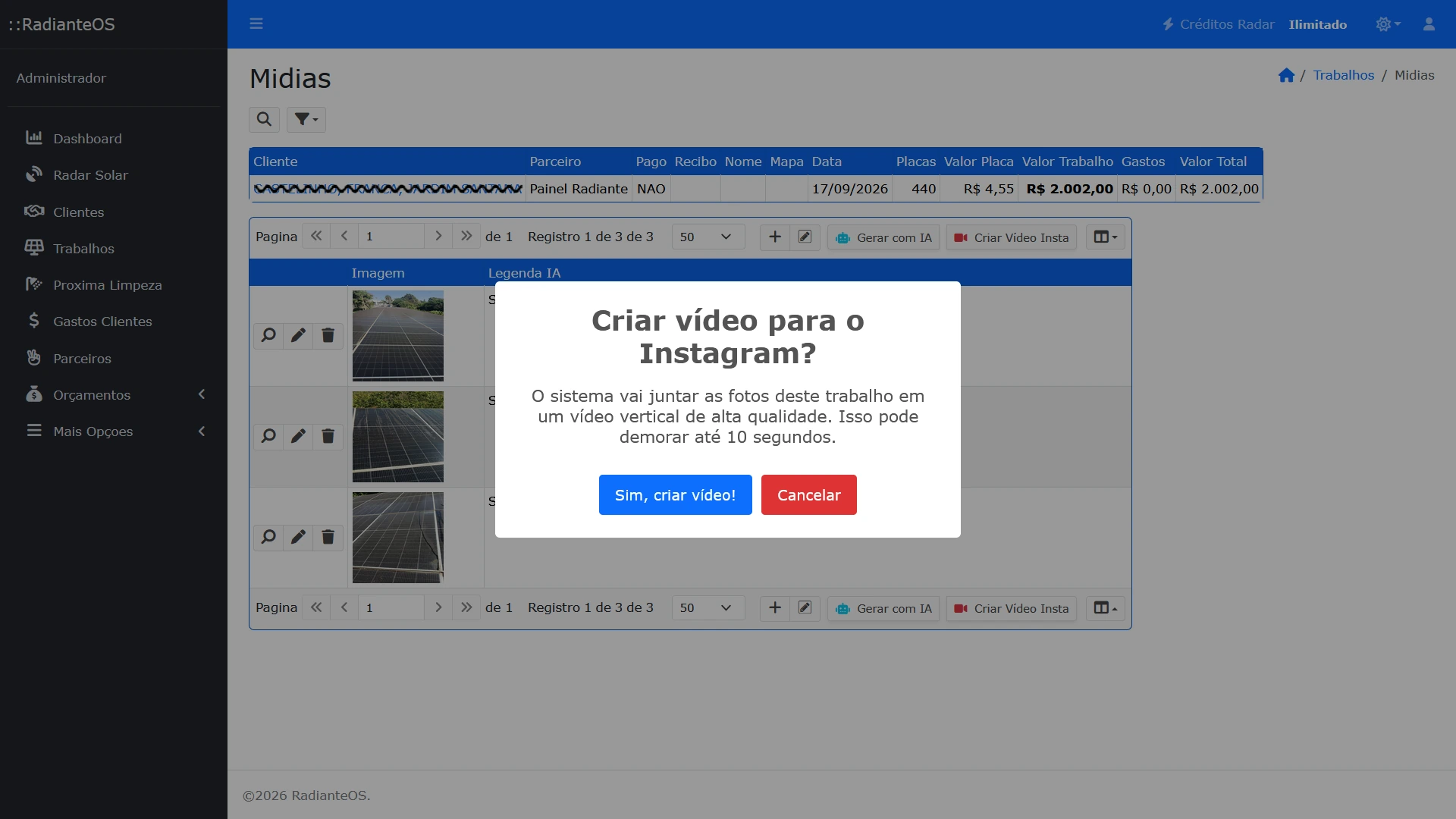 Modal de geração de vídeo por IA